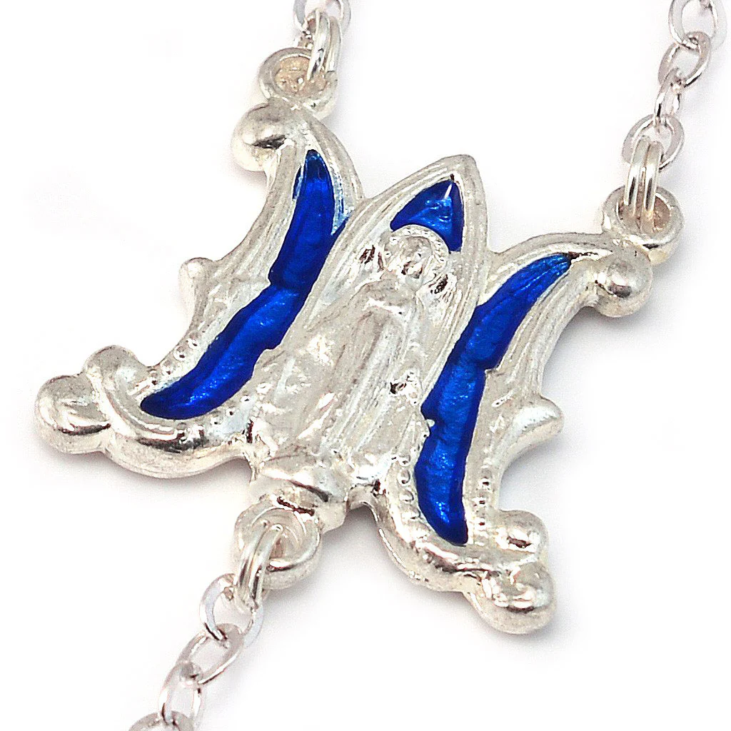 Annunciation Rosary, Silver & Blue Faceted Bohemian Glass - Image 3