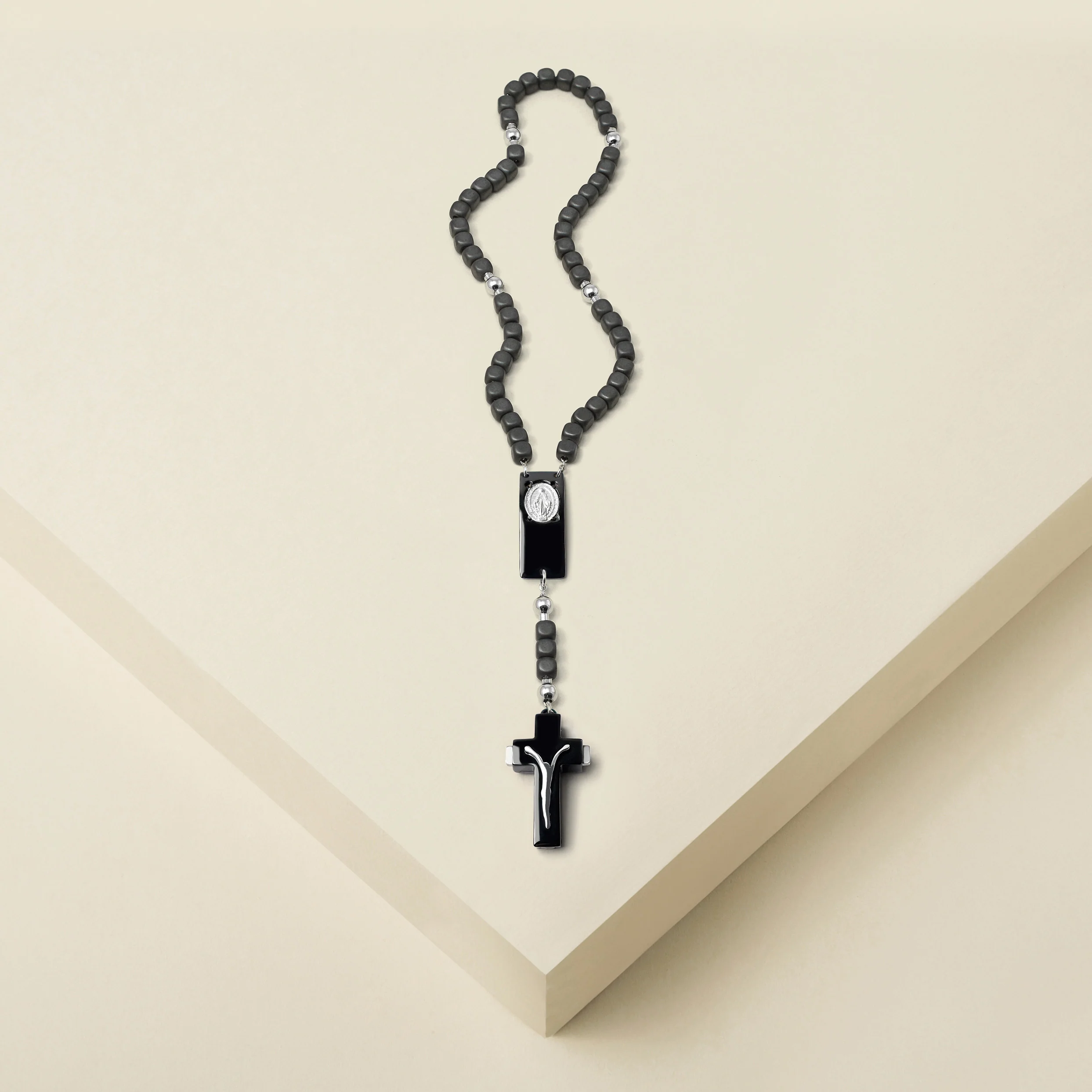 ROSALET® SQUARE BLACK PVD - MATTE HEMATITE BEADS, STERLING SILVER & ROUND PATER, MODERN - Image 3