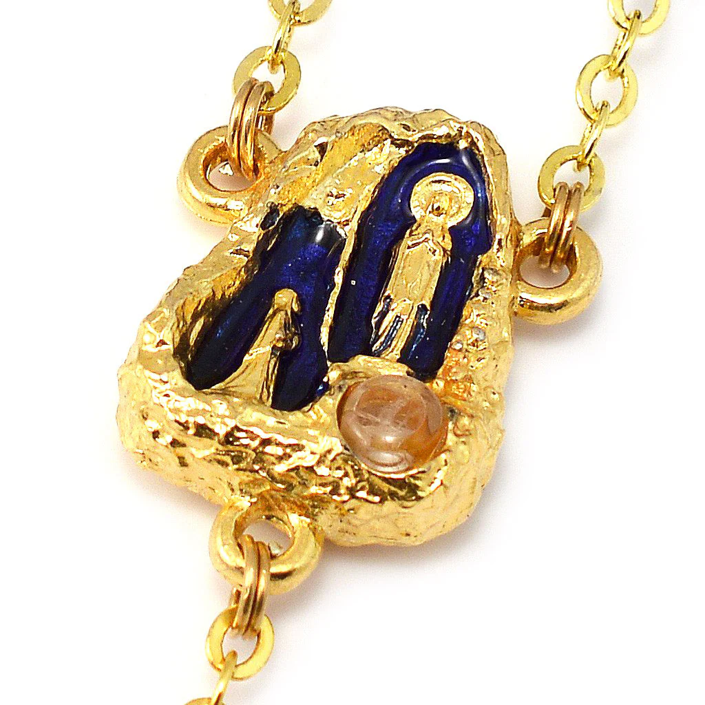 Lourdes Grotto Cloisonne Floral & Gold Rosary - Image 3