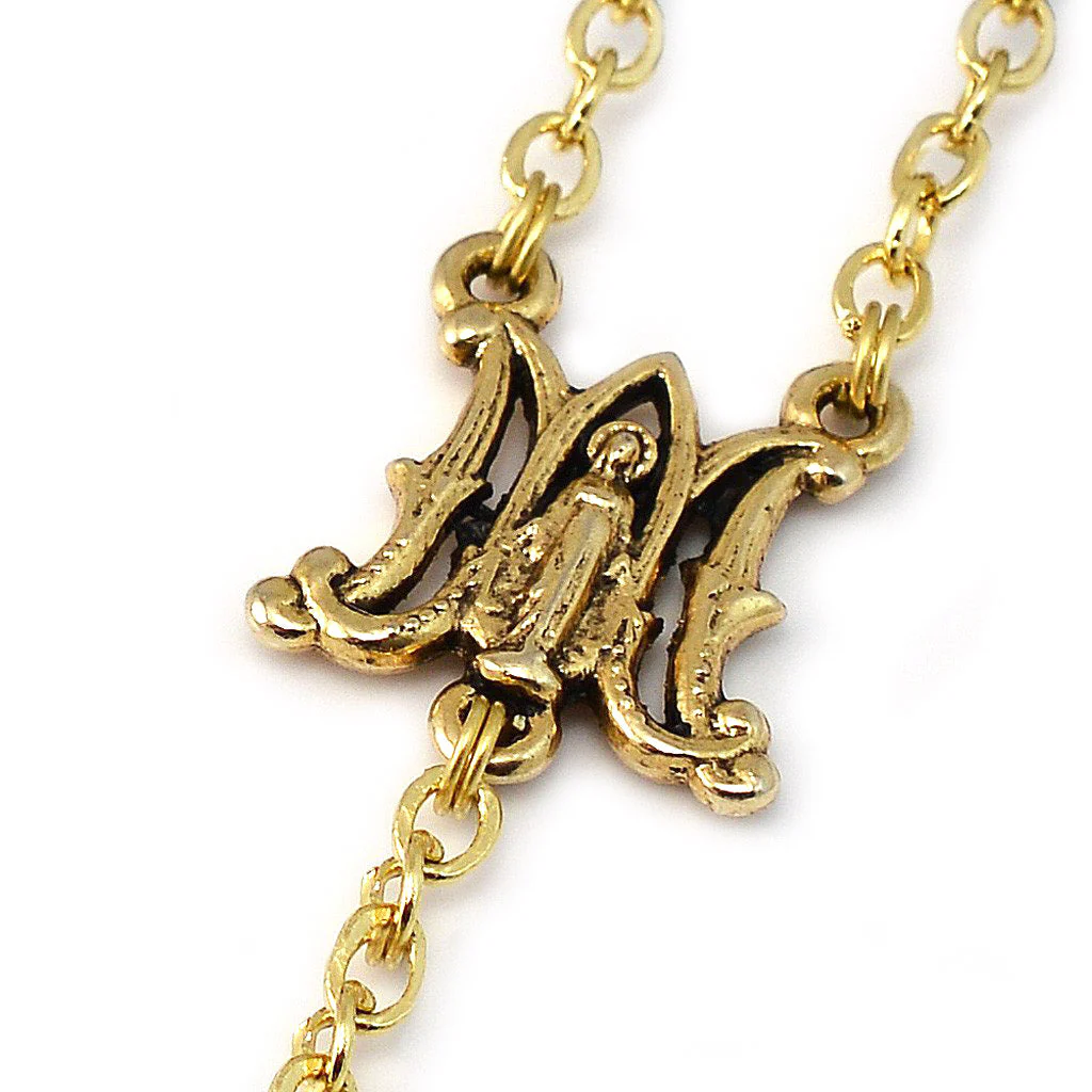 Miraculous Medal Blue Aurora Borealis Crystal & Gold Rosary - Image 3