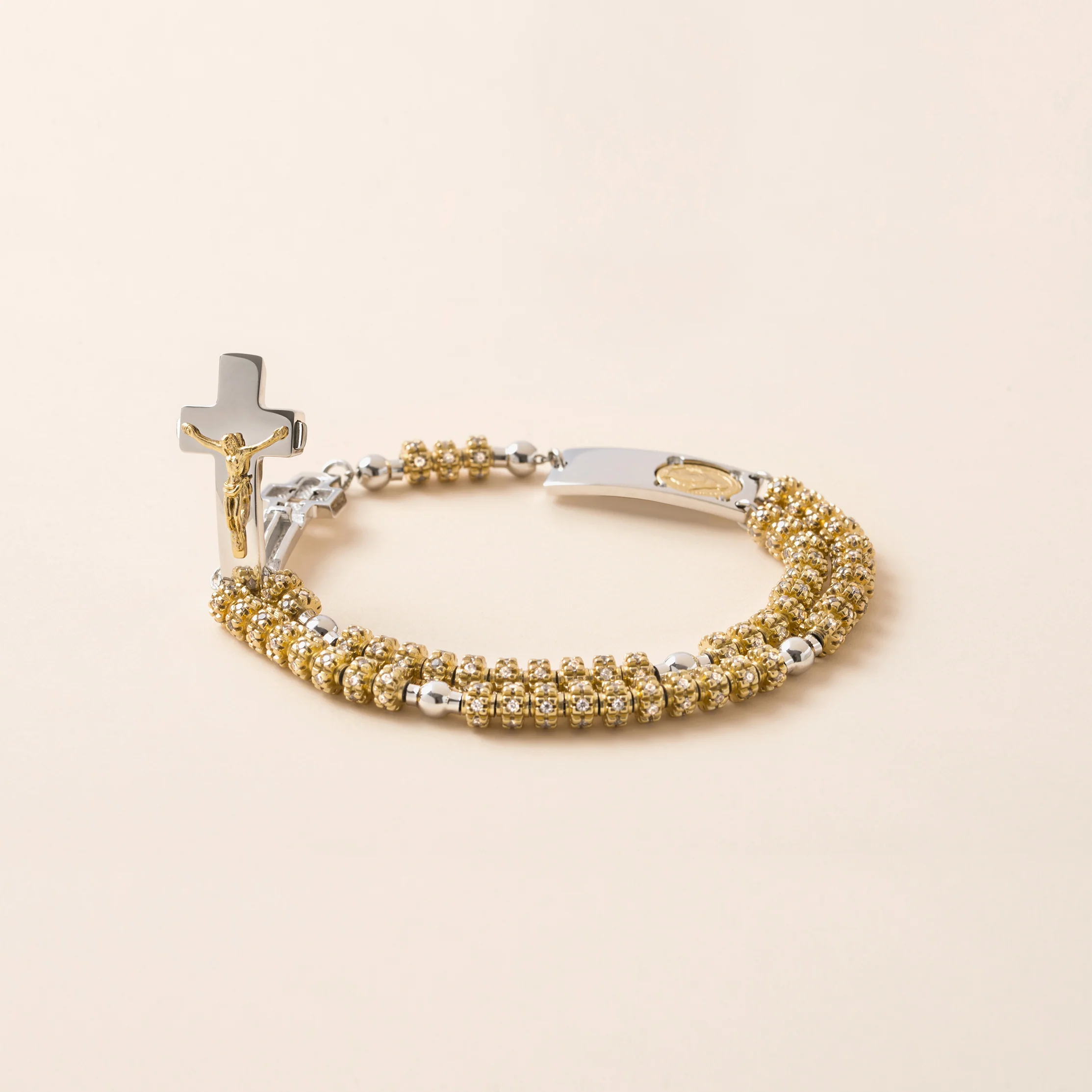 ROSALET® FULLY PAVE GOLD BEADS , STERLING SILVER & ROUND PATER, TRADITIONAL - Image 3