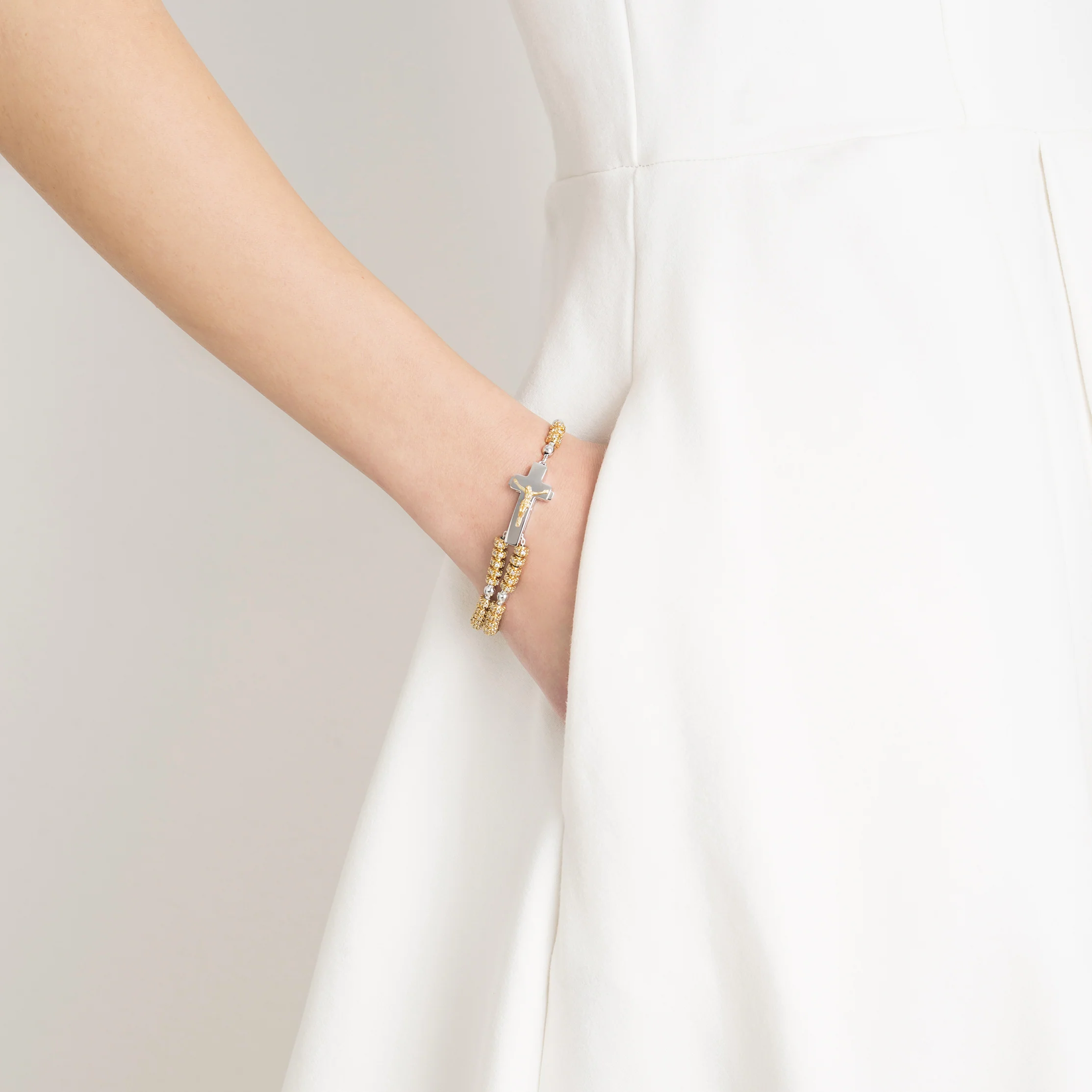 ROSALET® FULLY PAVE GOLD BEADS , STERLING SILVER & ROUND PATER, TRADITIONAL - Image 5