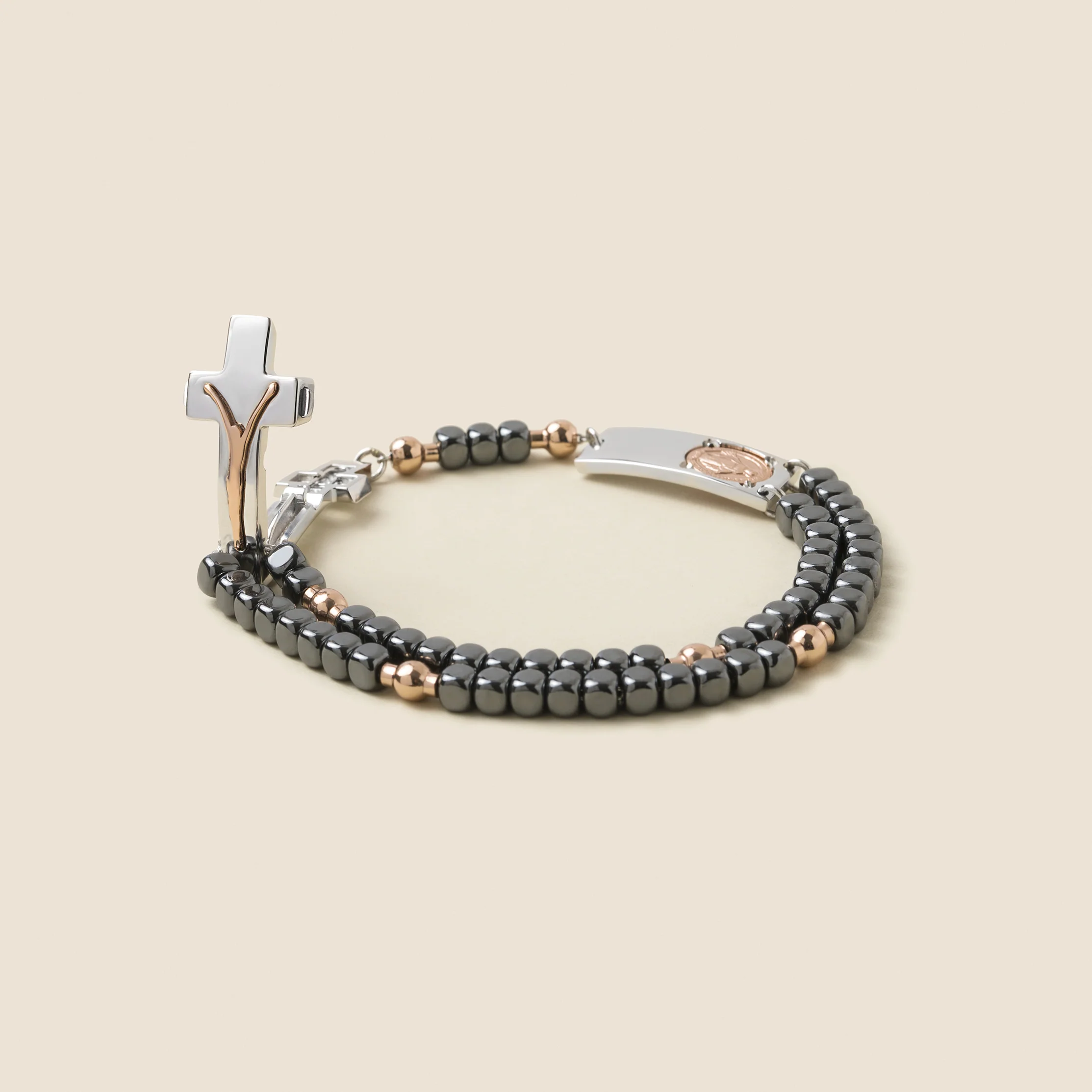 ROSALET® SQUARE POLISHED HEMATITE BEADS, STERLING SILVER & ROSE GOLD PATER, MODERN - Image 3