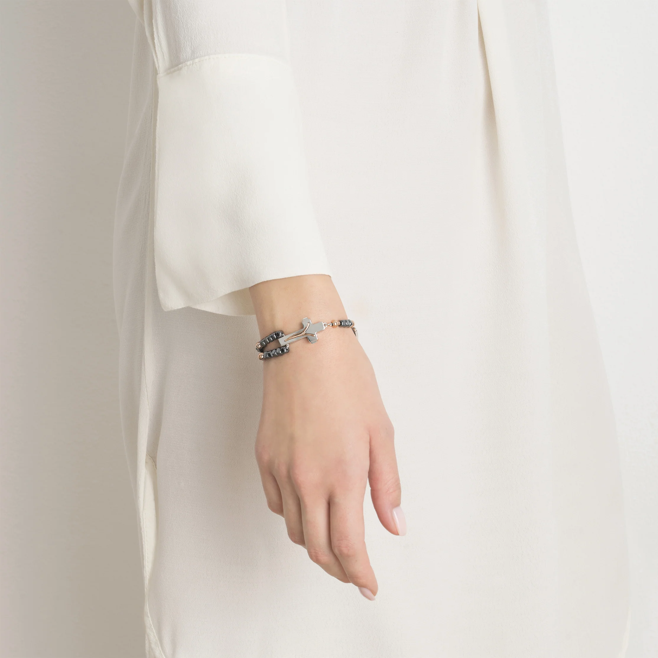 ROSALET® SQUARE POLISHED HEMATITE BEADS, STERLING SILVER & ROSE GOLD PATER, MODERN - Image 4