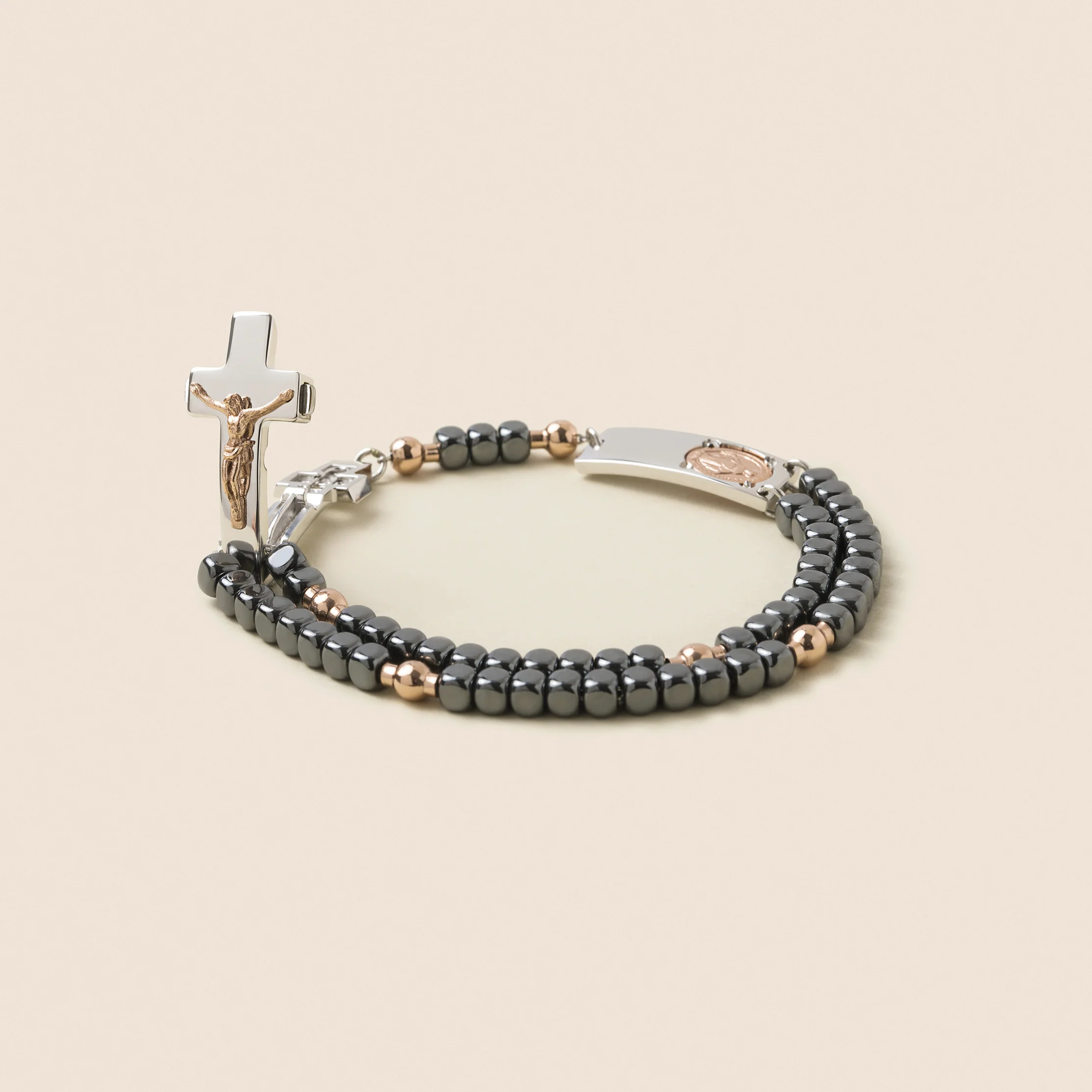 ROSALET® SQUARE POLISHED HEMATITE BEADS, STERLING SILVER & ROSE GOLD PATER, TRADITIONAL - Image 3