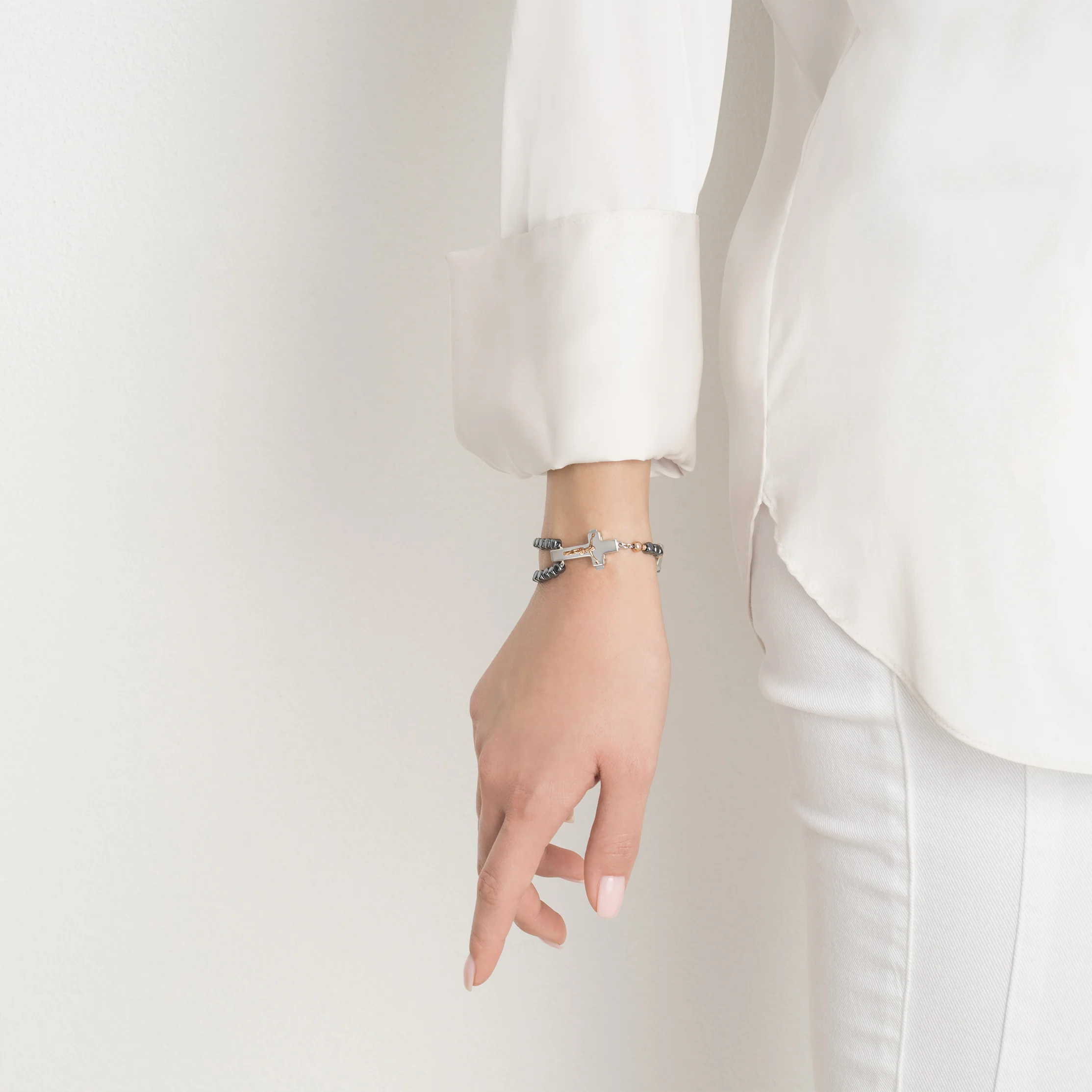 ROSALET® SQUARE POLISHED HEMATITE BEADS, STERLING SILVER & ROSE GOLD PATER, TRADITIONAL - Image 4