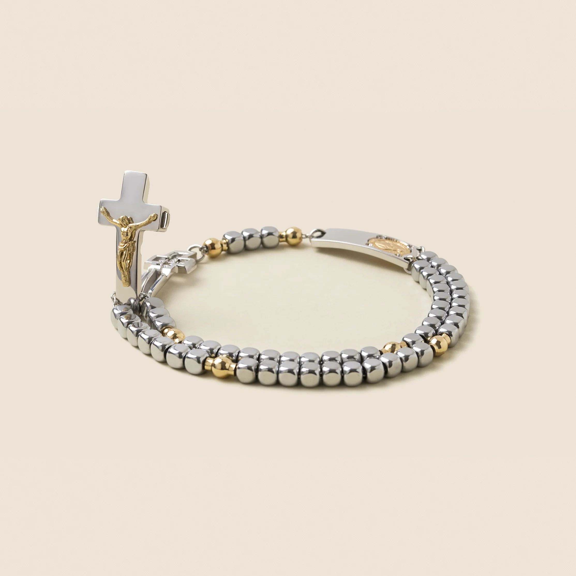 ROSALET® SQUARE SILVER HEMATITE BEADS, STERLING SILVER & GOLD PATER, TRADITIONAL - Image 3