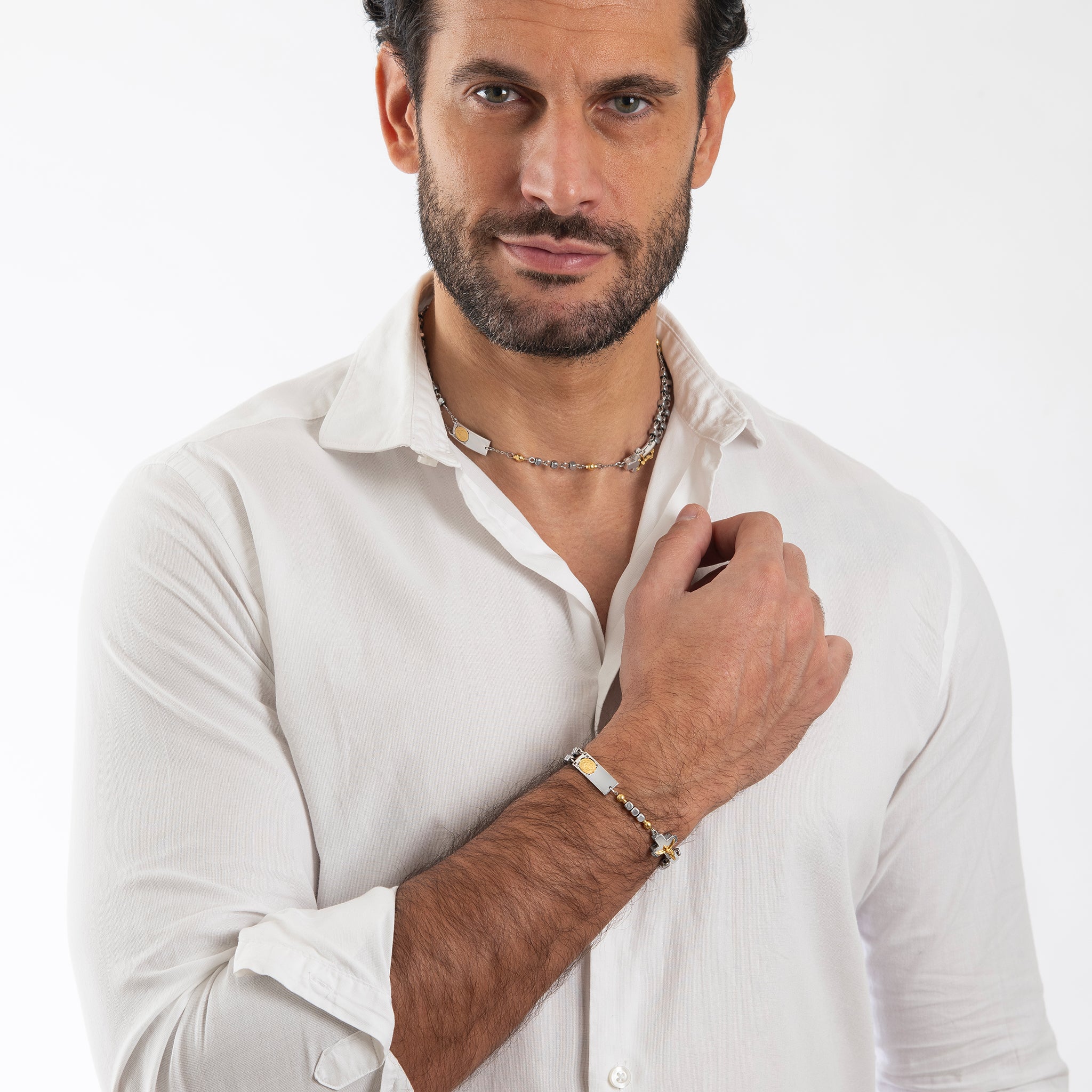 ROSALET® SQUARE SILVER HEMATITE BEADS, STERLING SILVER & GOLD PATER, TRADITIONAL - Image 6