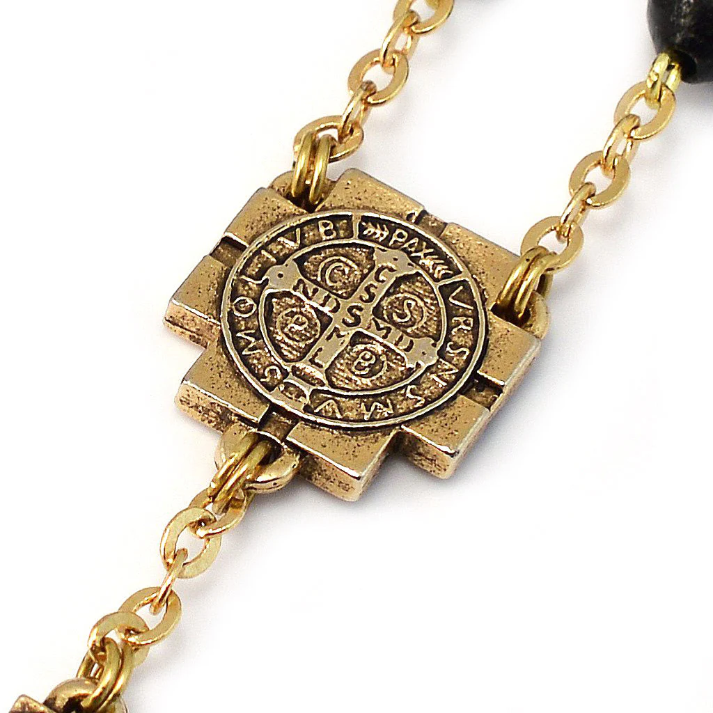 Saint Benedict Rosary with Black Italian Wood & Gold - Image 5
