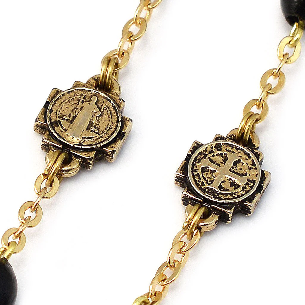 Saint Benedict Rosary with Black Italian Wood & Gold - Image 6