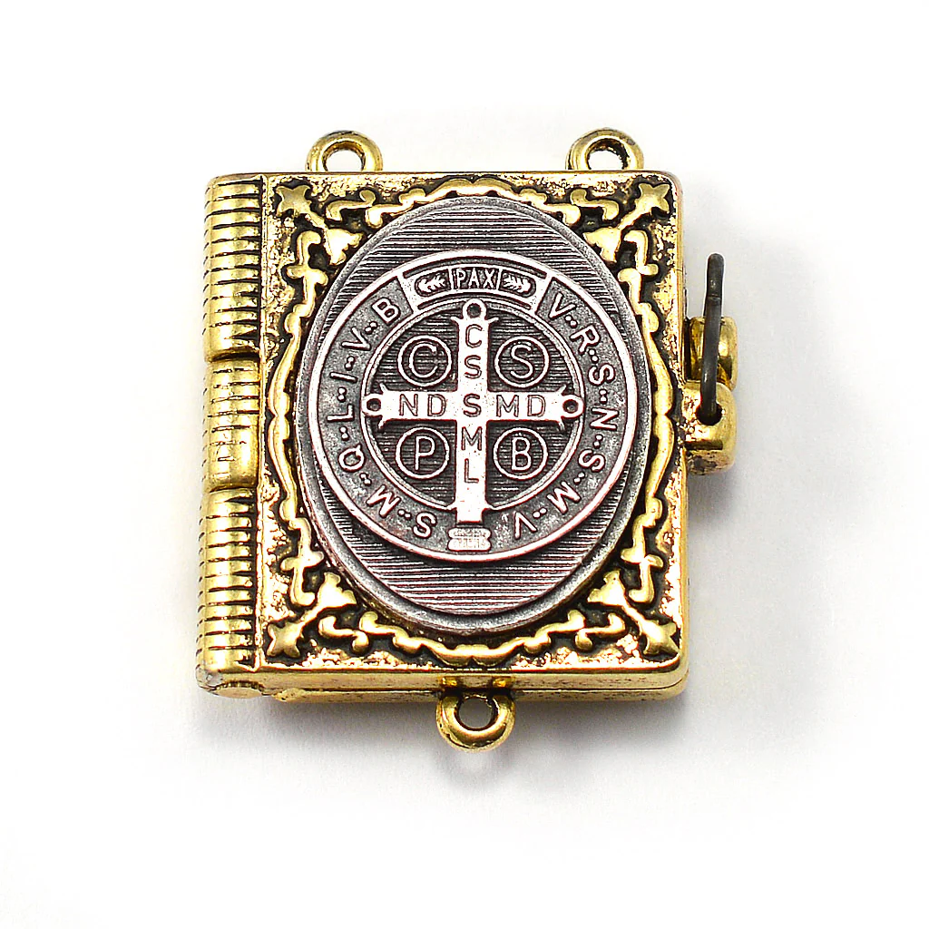 Saint Benedict Booklet Rosary with Italian Wood Beads & Gold - Image 4