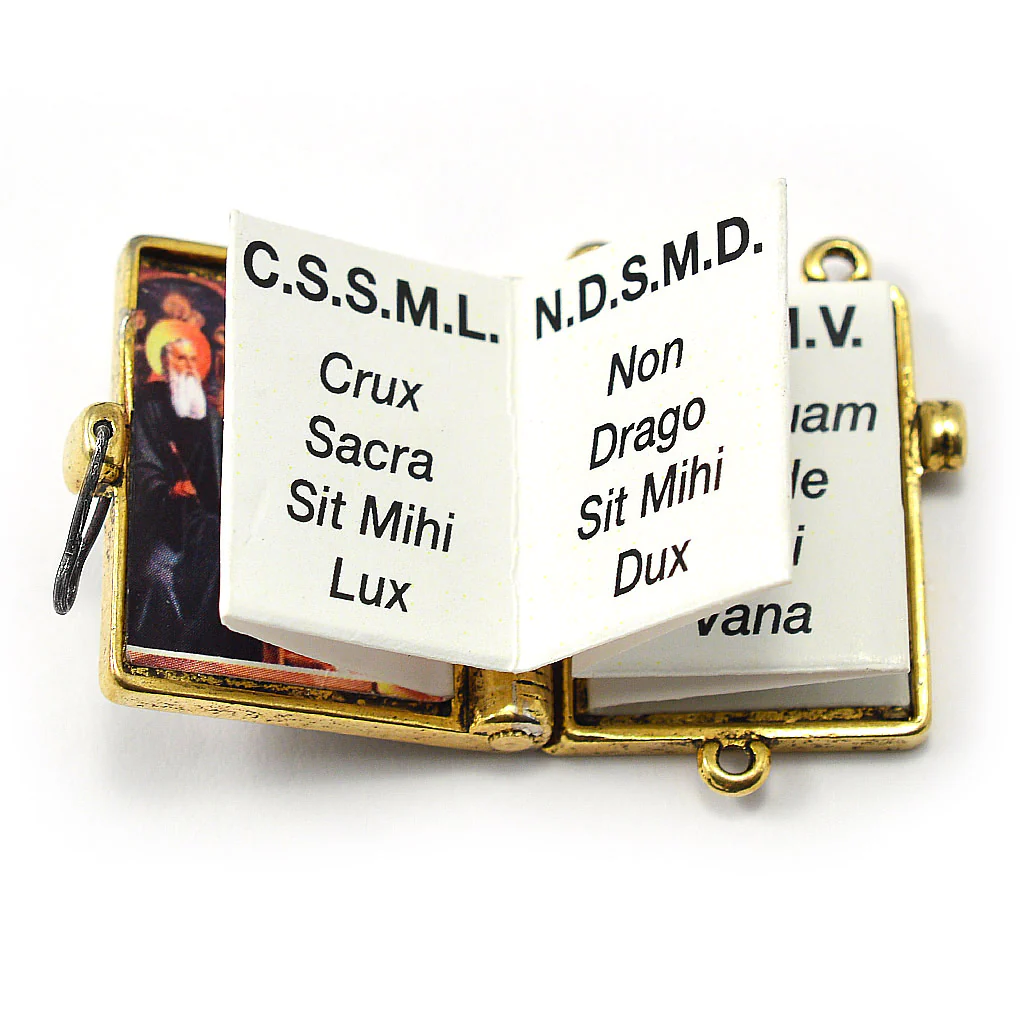 Saint Benedict Booklet Rosary with Italian Wood Beads & Gold - Image 5