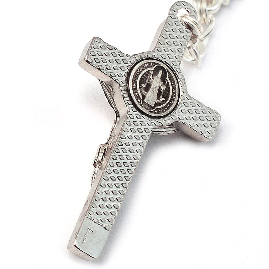 Saint Benedict Blue Enamel & Silver Rosary - Image 3