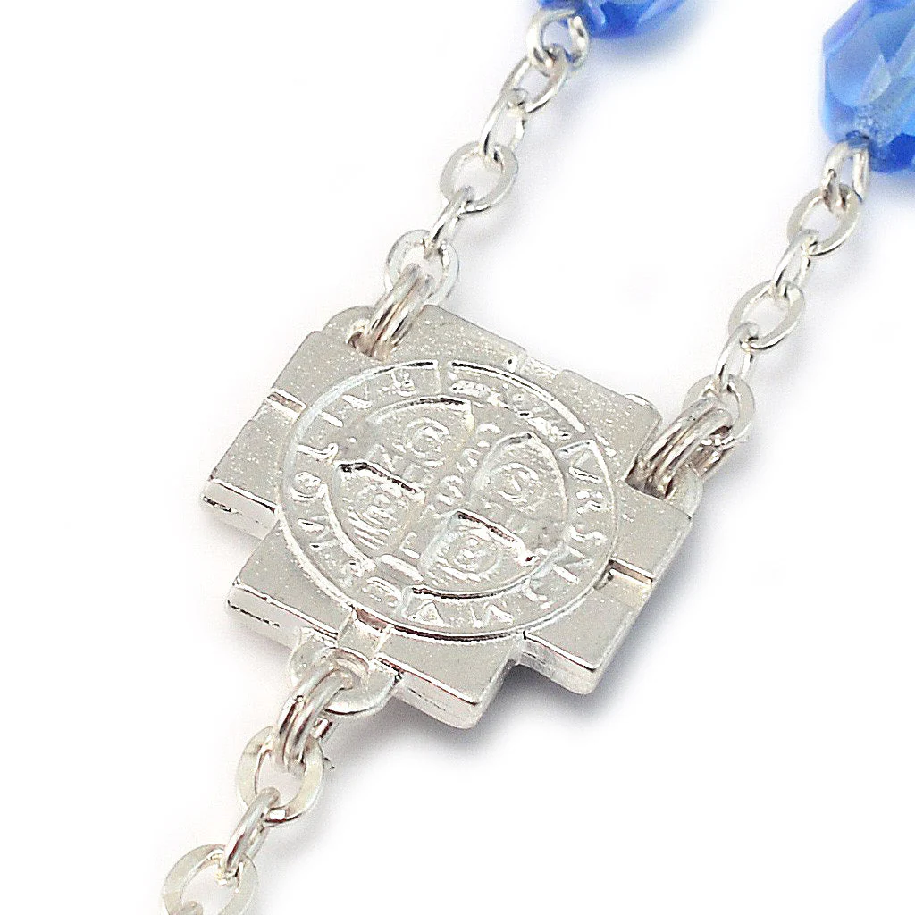 Saint Benedict Blue Enamel & Silver Rosary - Image 5