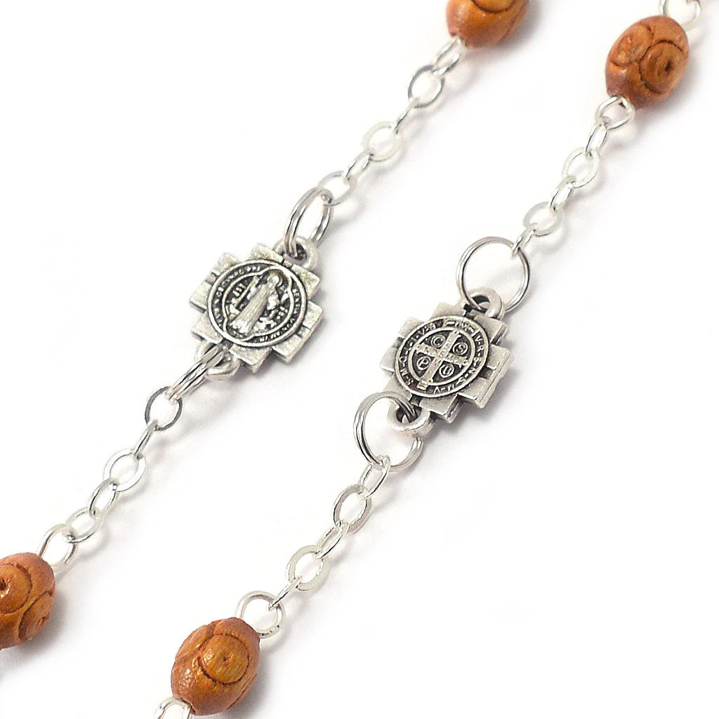 Saint Benedict Booklet Rosary, Italian Wood & Silver - Image 7