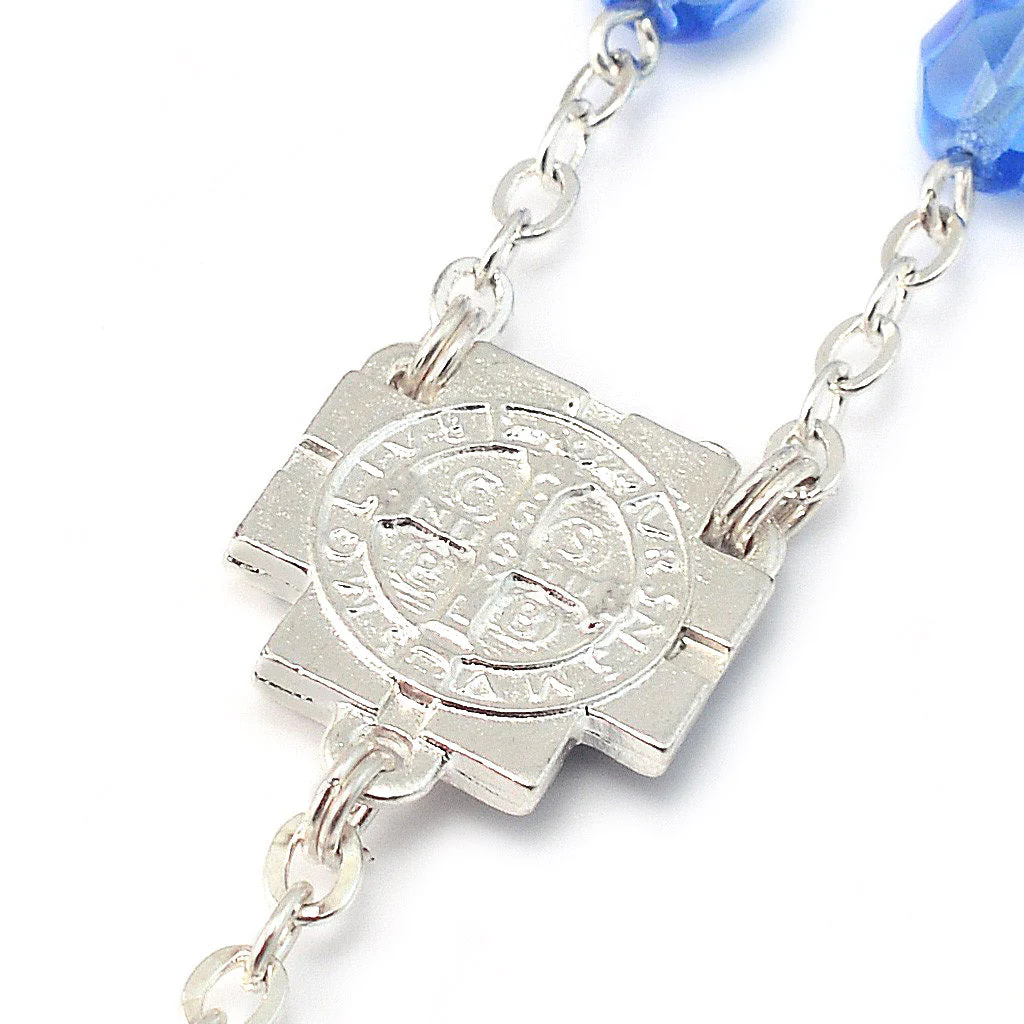 Saint Benedict Blue Enamel Rosary with Faceted Bohemian Glass Beads - Image 5