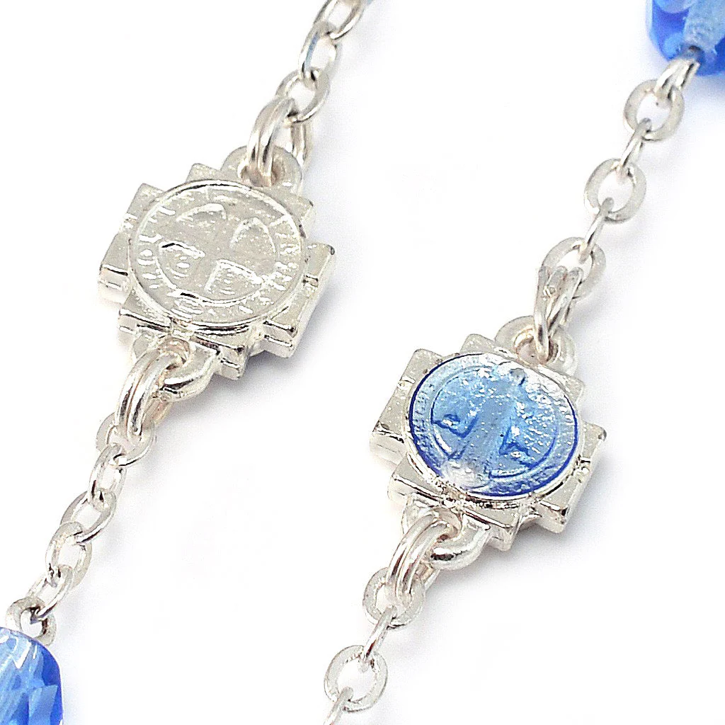 Saint Benedict Blue Enamel Rosary with Faceted Bohemian Glass Beads - Image 6
