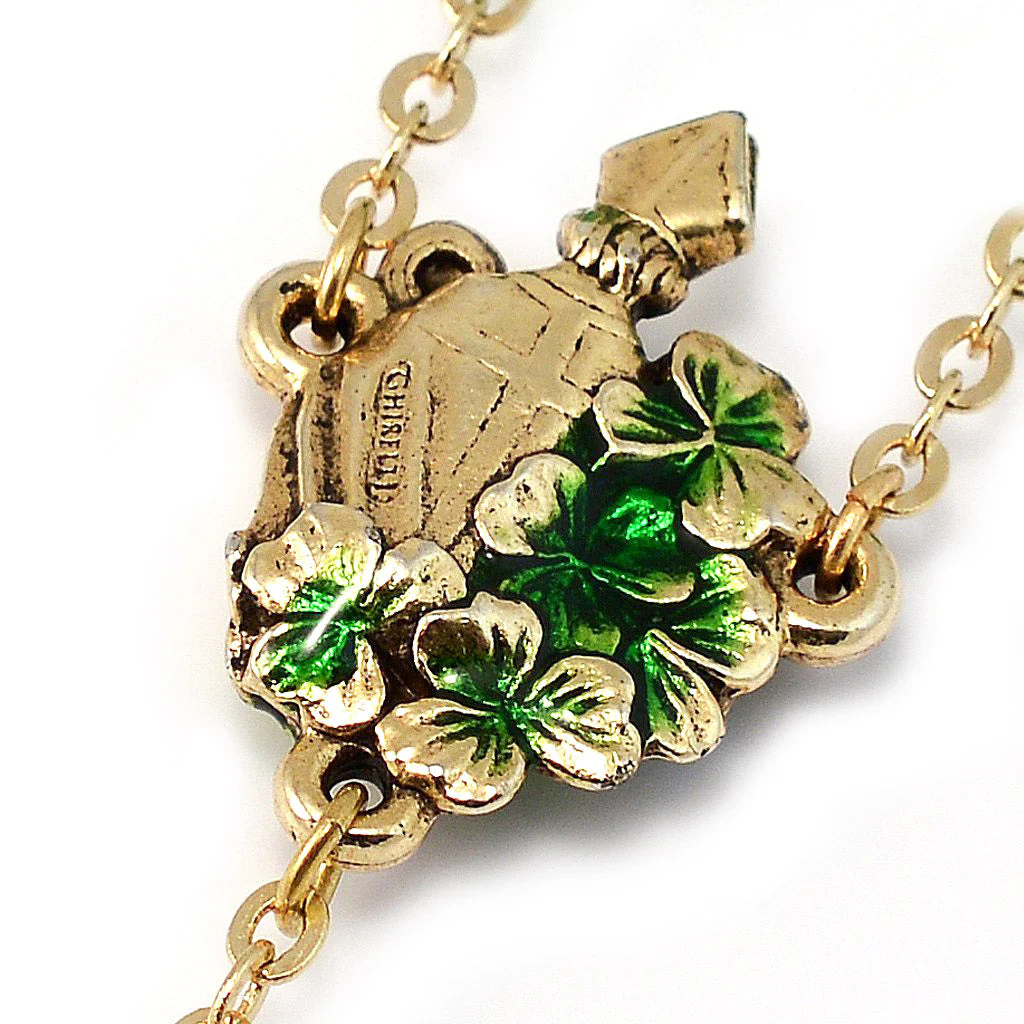 Saint Patrick Green Enamel, Faceted Glass & Gold Rosary - Image 3