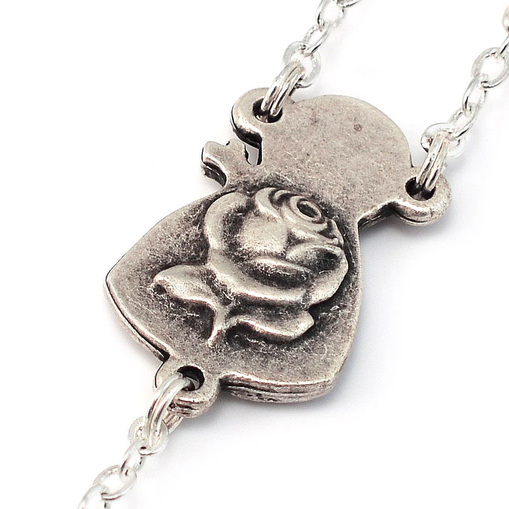 Saint Therese of Lisieux Red & Silver Roses Rosary - Image 5