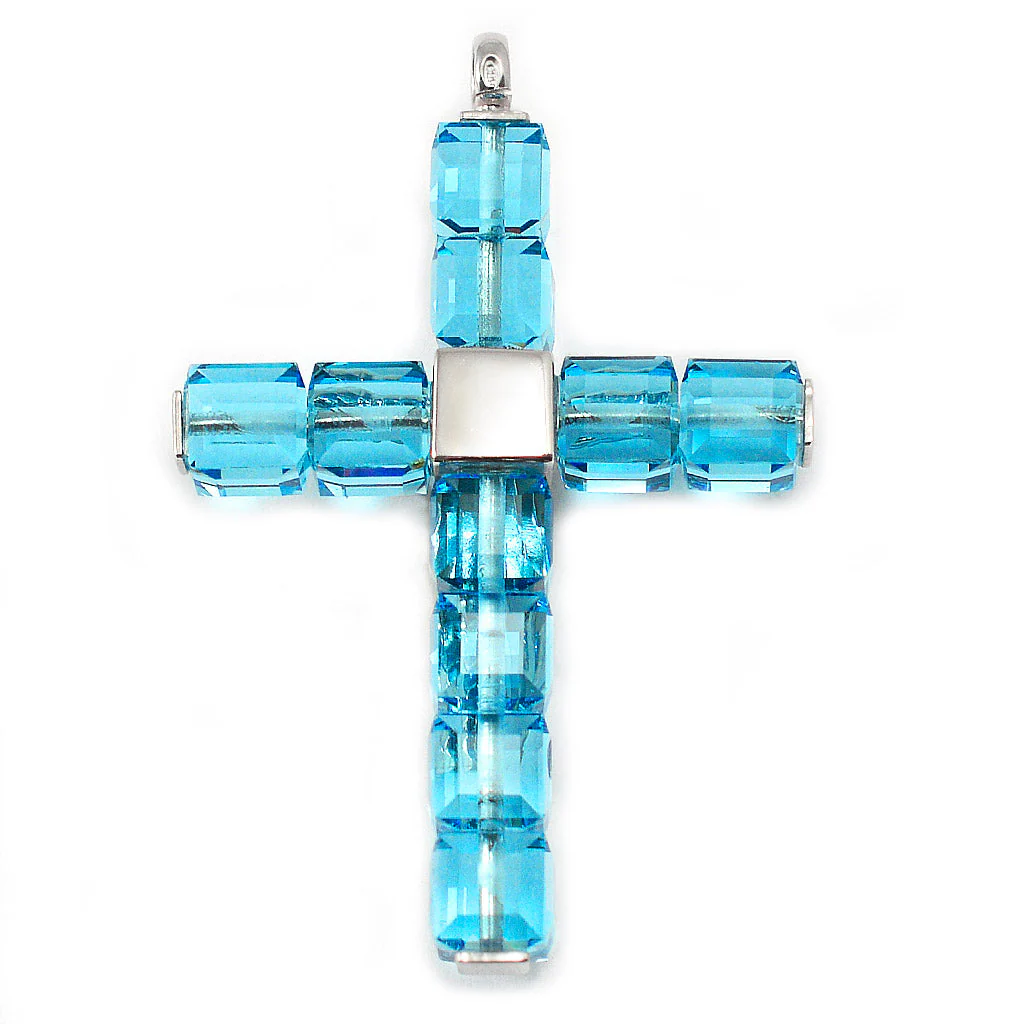 Aquamarine Crystal Lourdes Rosary with Sterling Silver - Image 3