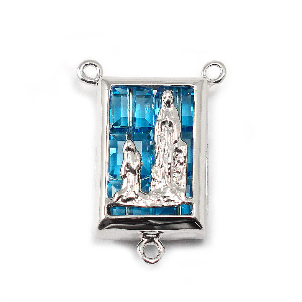 Aquamarine Crystal Lourdes Rosary with Sterling Silver - Image 4